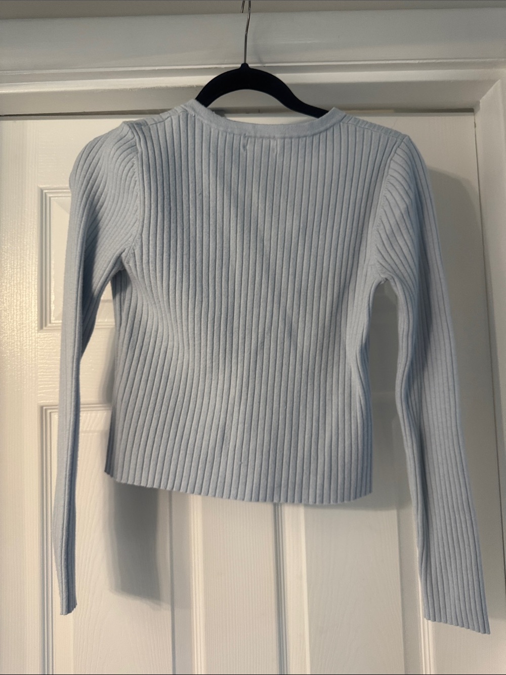 Open Edit (Nordstrom) Light Blue Ribbed Button-Up Sweater - Picture 2 of 3